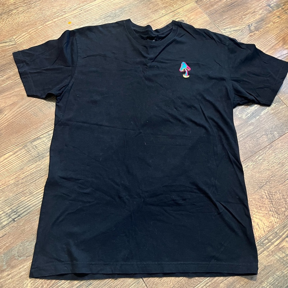 Riot Society Black Tee with Colorful Mushroom Embroidery